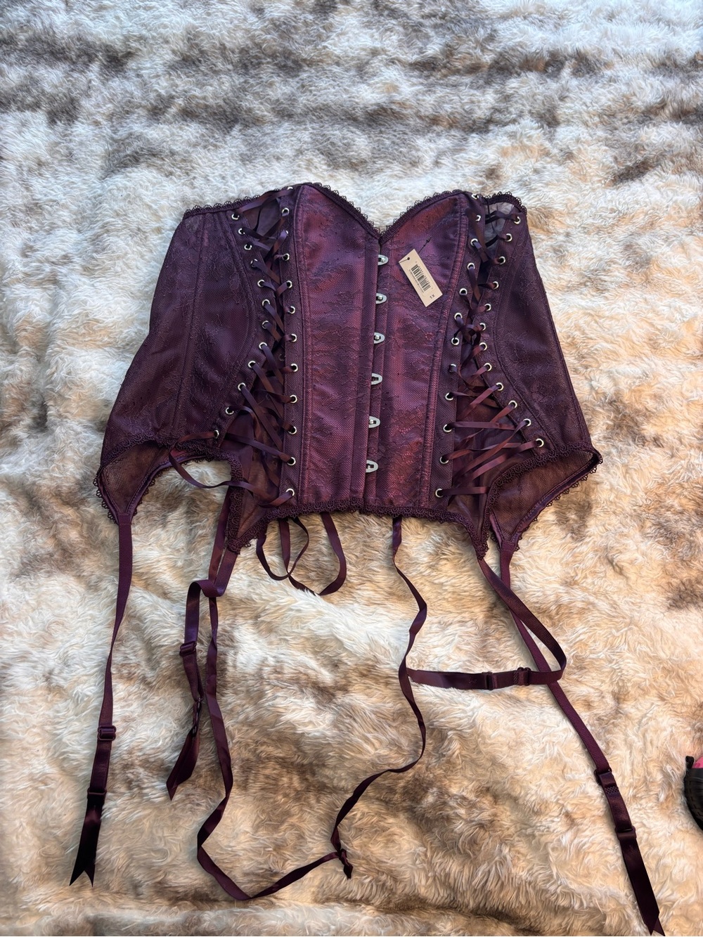 Adore Me Plum Lace-Up Corset Bra